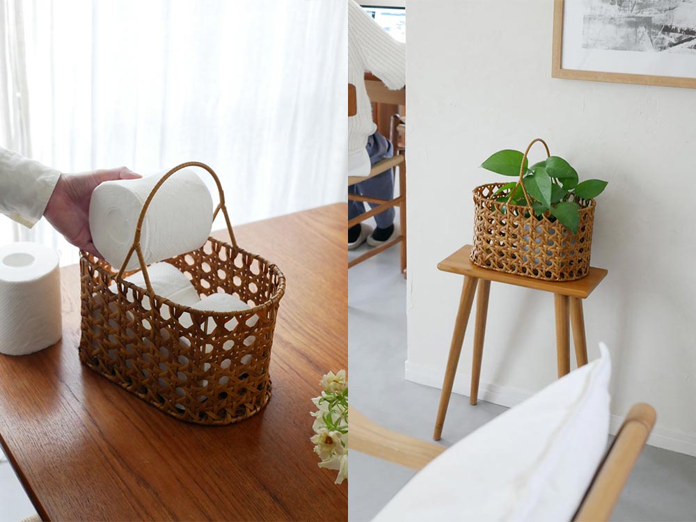 Creer/クレエのUTILE Octaシリーズバスケット。ポリプロピレンとアイアン製で、スタイリッシュなデザインのキッチンストッカーバスケットが並んでいる様子