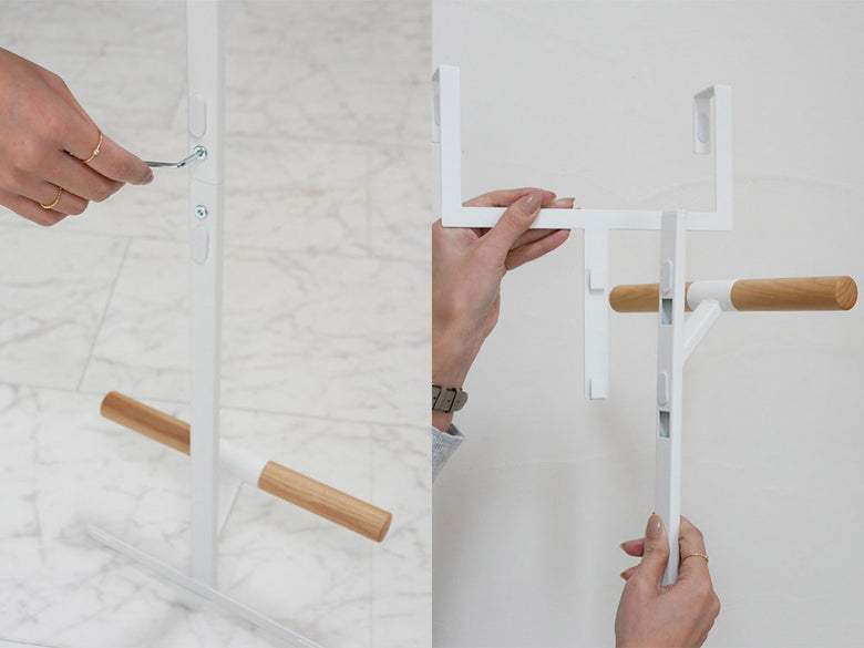 ランドセルとリュックを掛けた2段ハンガー