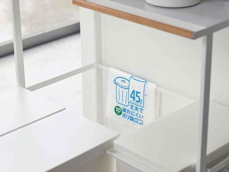 YAMAZAKIタワー伸縮ゴミ箱上ラック、スチールと木製の棚