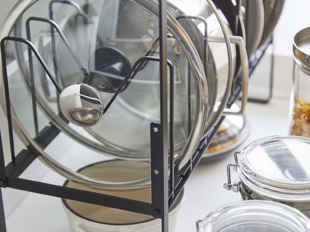 タワー シンク下2段鍋蓋収納ラック ブラック