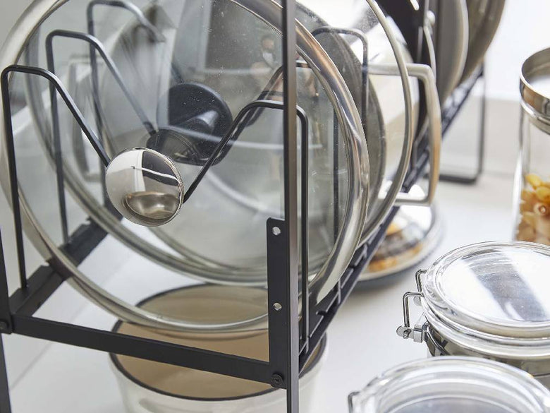 タワー シンク下2段鍋蓋収納ラック ブラック