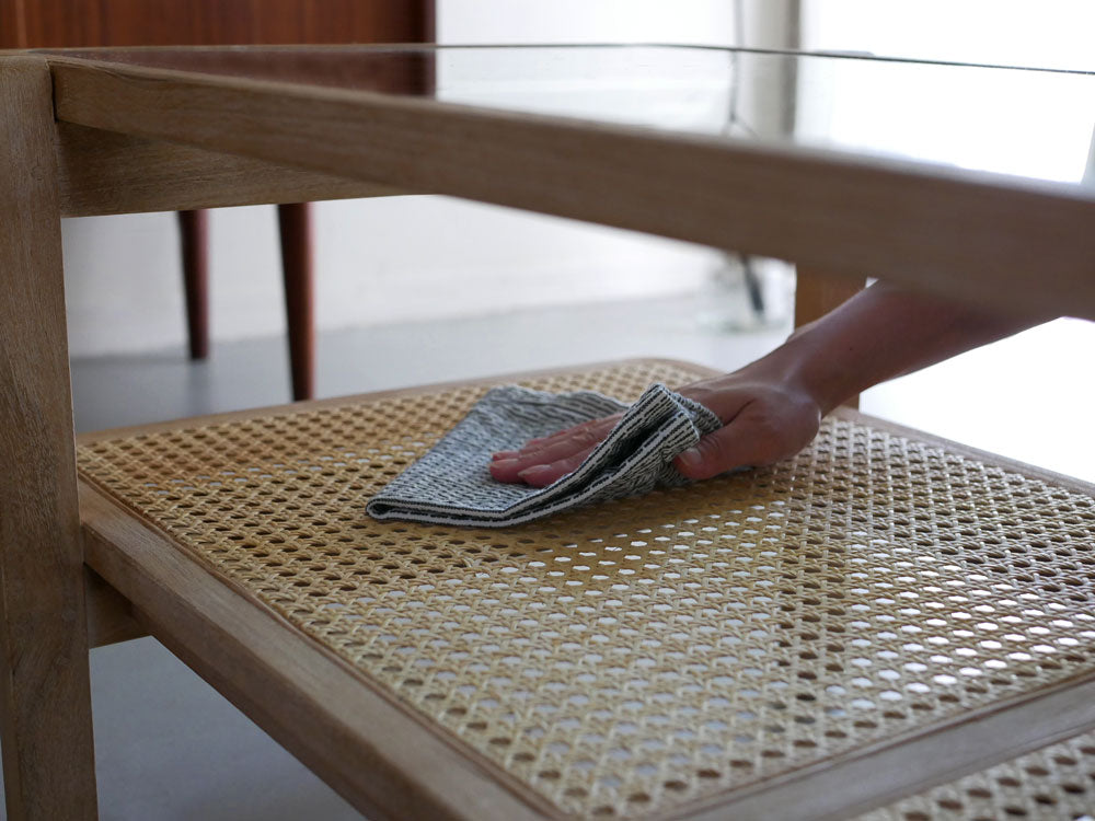 ラタンとチーク無垢材の100cm幅センターテーブル