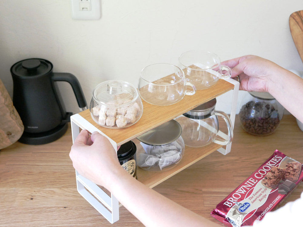 ヤマザキ製toscaキッチンラック、スチールと木棚