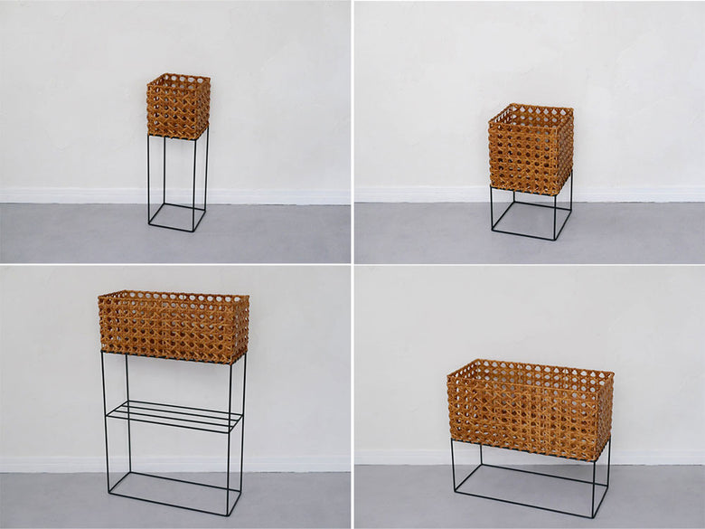 クレエ UTILE Octa ポットスタンド、籐素材とメッシュデザインのナチュラルな収納バスケット