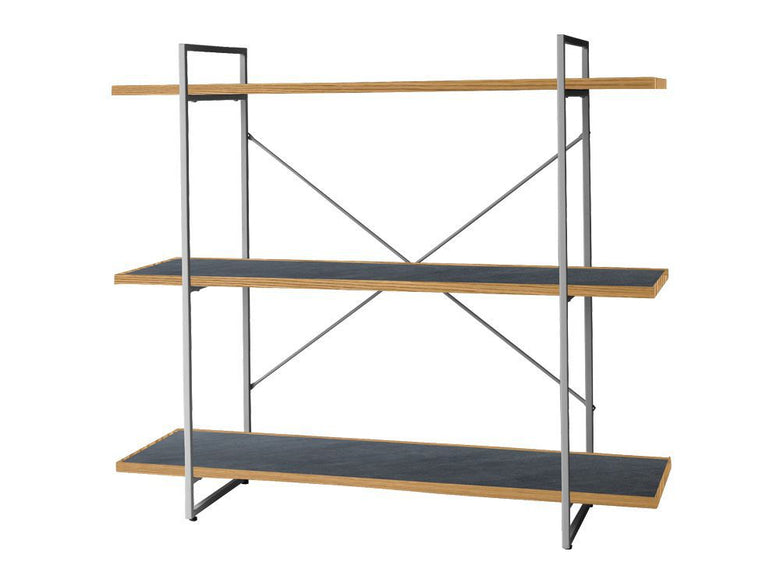 アデペシュPOLオープンシェルフのスチールフレームとオーク無垢材を使用した本棚
