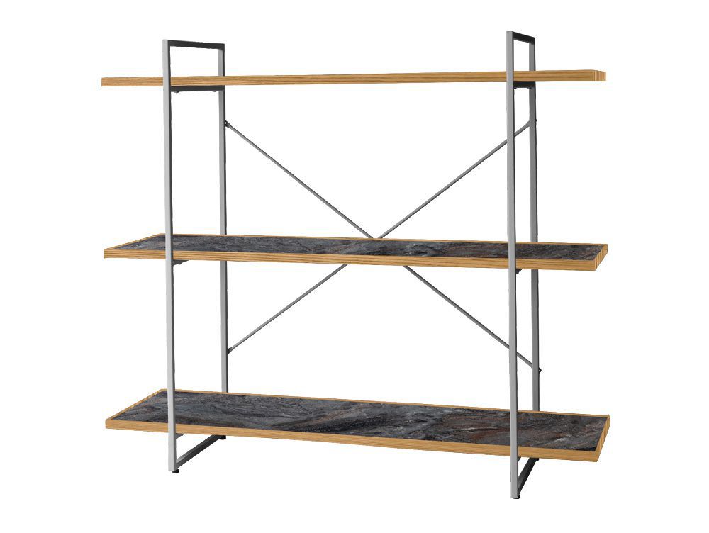 adepeche POLオープンシェルフのスチールフレームとオーク無垢材を使用した3〜5段のオープン本棚