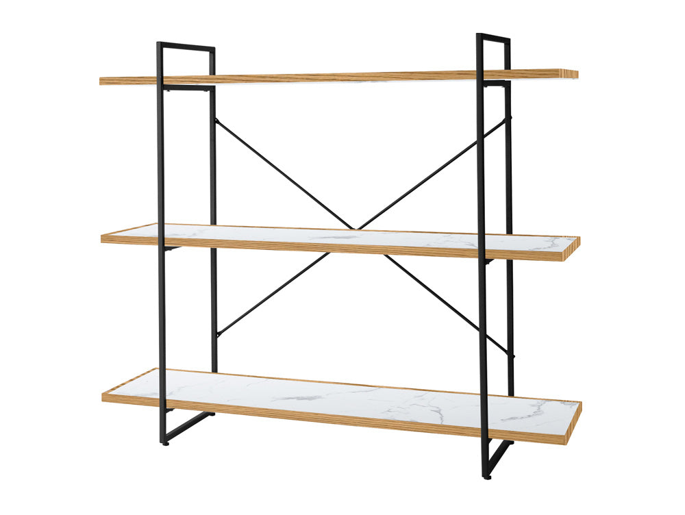 アデペシュのPOLポルオープンシェルフ、スチール焼付け塗装のフレームとオーク無垢材オイル塗装の棚を備えたモダンなデザインのオープンシェルフ