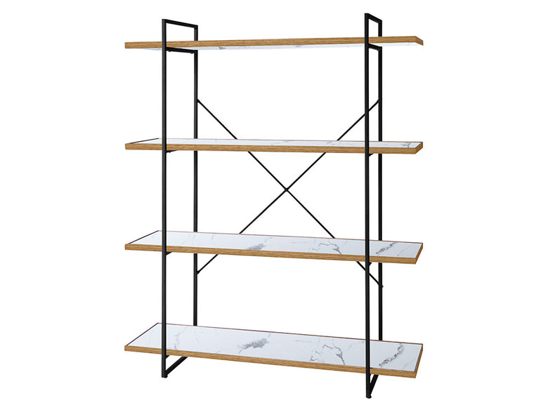 アデペシュPOLポルオープンシェルフのスチールフレームに並ぶ複数の木製棚が配置された収納棚の画像