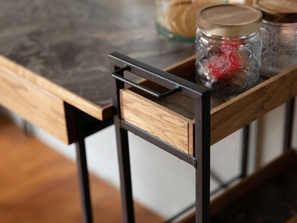 オーク無垢材とスチールフレームを使用した引き出し付きの木製ワーキングデスク