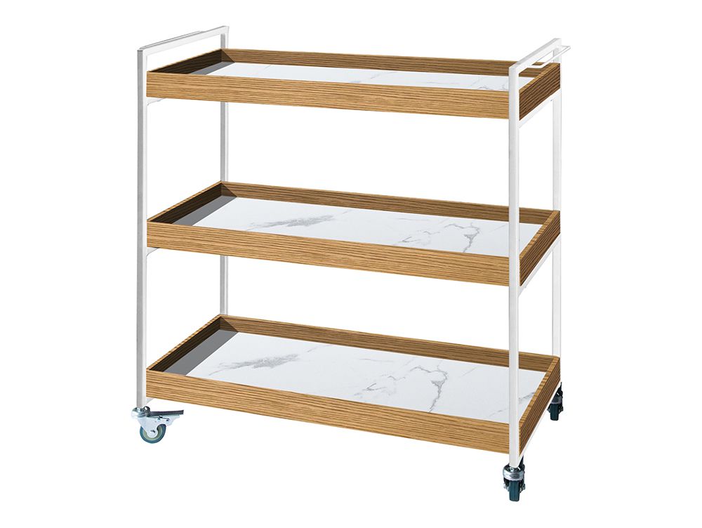 アデペシュPOLムービングワゴン、スチールフレームとオーク木製天板を備えたキッチン収納用キャスター付き家具