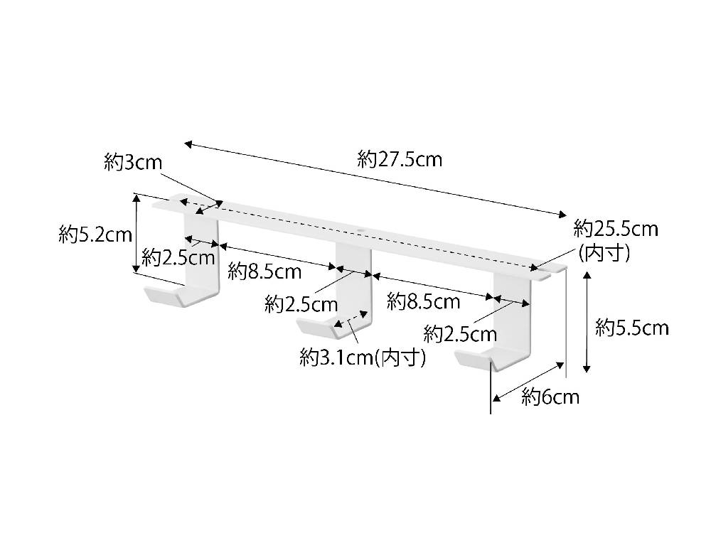 タワー製デスク下用3連スチールフックが木製テーブル裏に取り付けられている様子