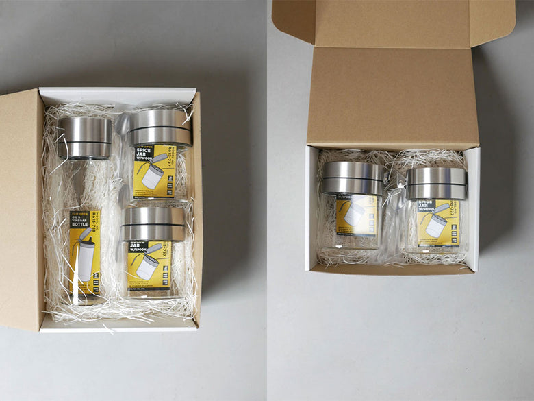 DULTONブランドのオイル＆ヴィネガーボトル500mlとスパイスジャー2個がセットになったギフトパッケージの画像