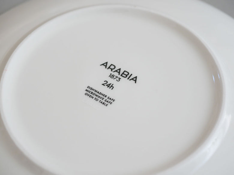 アラビア24hトゥオキオのデザイン性高い磁器製プレートとディーププレートが並んだセット。20cmと26cmのプレート、24cmのディーププレートが含まれています。