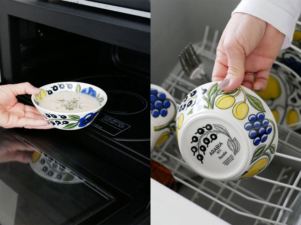 【Arabia/アラビア】パラティッシ ボウルの陶磁器製セット。23cm、17cm、13cmの異なるサイズのボウルが並んでいる