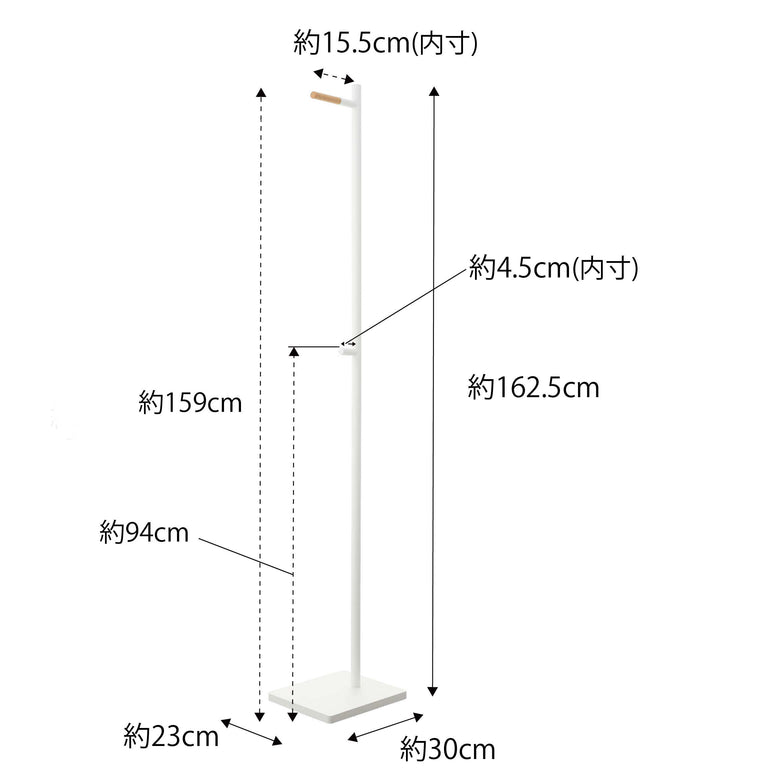 スチール製タワー型エントランスコートハンガー、高さ162.5cm、上部に長めのフックと中部に短いフックが配置されたデザイン