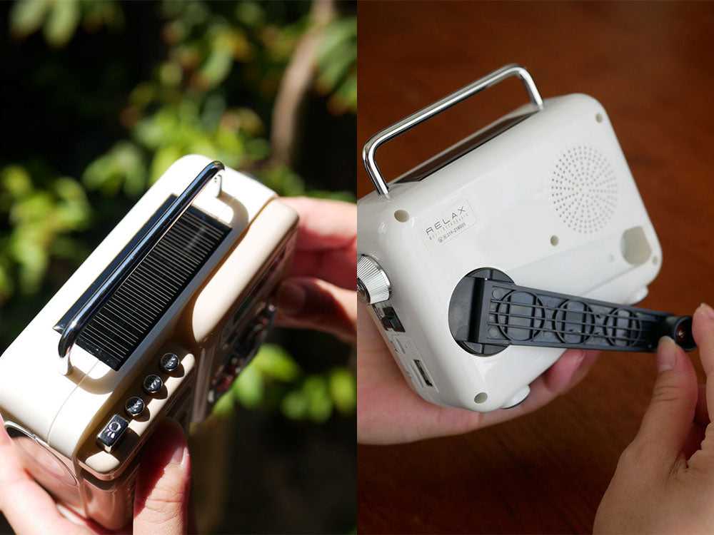 レトロデザインの多機能防災ラジオ本体、BluetoothスピーカーとLED懐中電灯を搭載