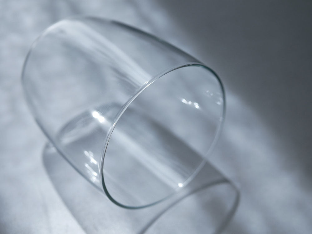 TGの台湾製ホウケイ酸ガラス製アイスクリームボウル500ml、サラダボウル1100ml、プリンカップ360mlが透明に並べられたキッチン用品の写真