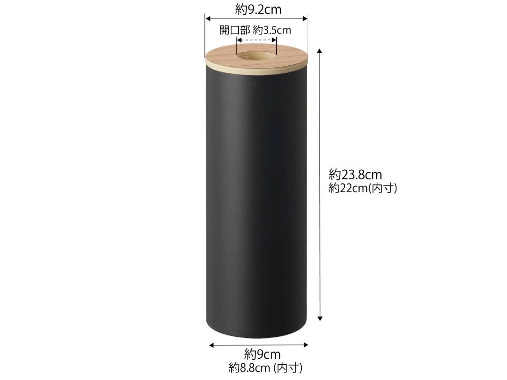 スチールと天然木製のボトル型ティッシュケース、蓋を開けてティッシュが見える様子