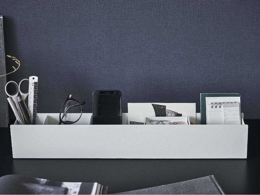 【tower/タワー】スリムな灰色と銀色のスチール製デスクオーガナイザー、ノートや文房具を整理するオフィス用品