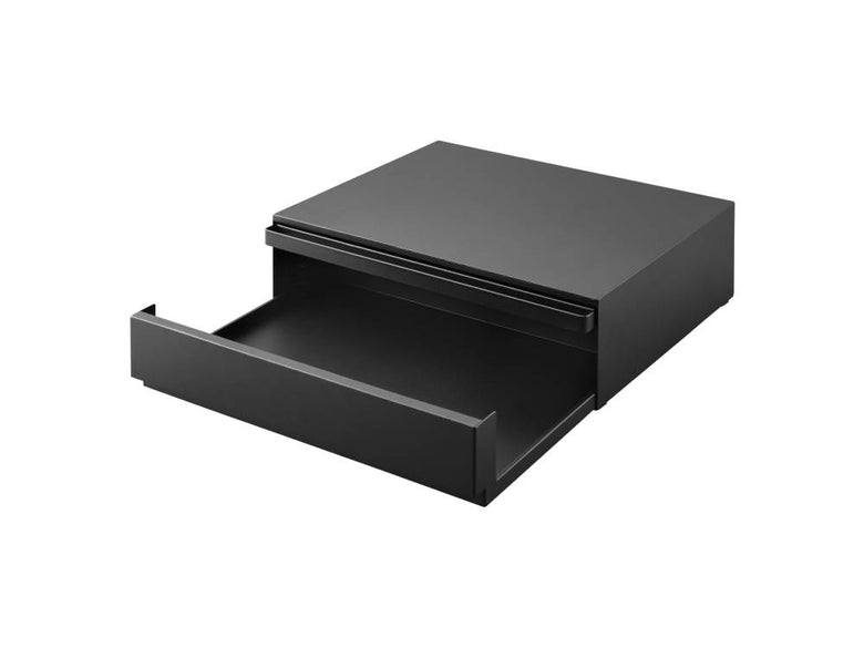 スチール製のツーウェイキッチン家電下引き出しとスライドテーブルを備えたオフィス用キャビネット。ホワイトカラーで電子機器やオフィス用品を整理する収納棚が特徴です。