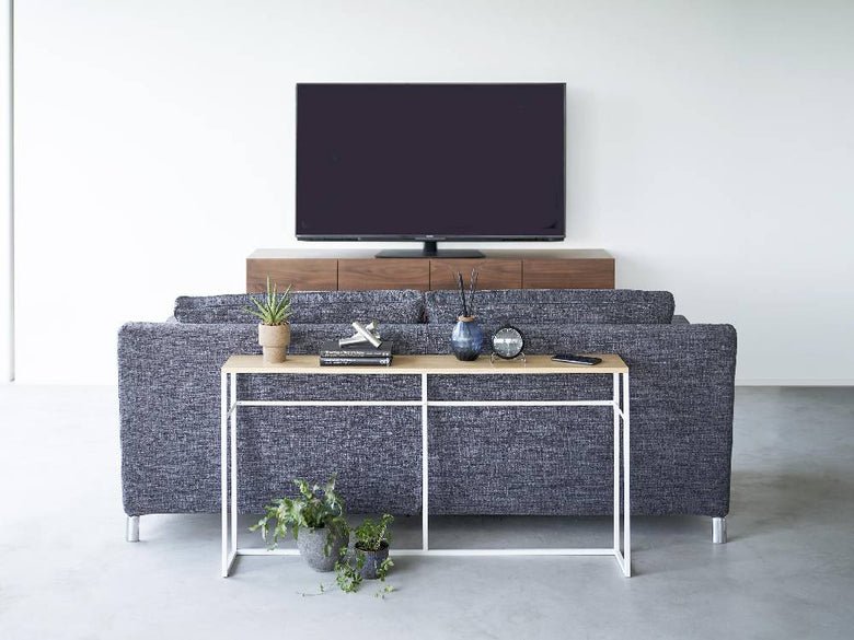 【tower/タワー】銀色スチール製フレームと天然木天板のソファー裏コンソールテーブル