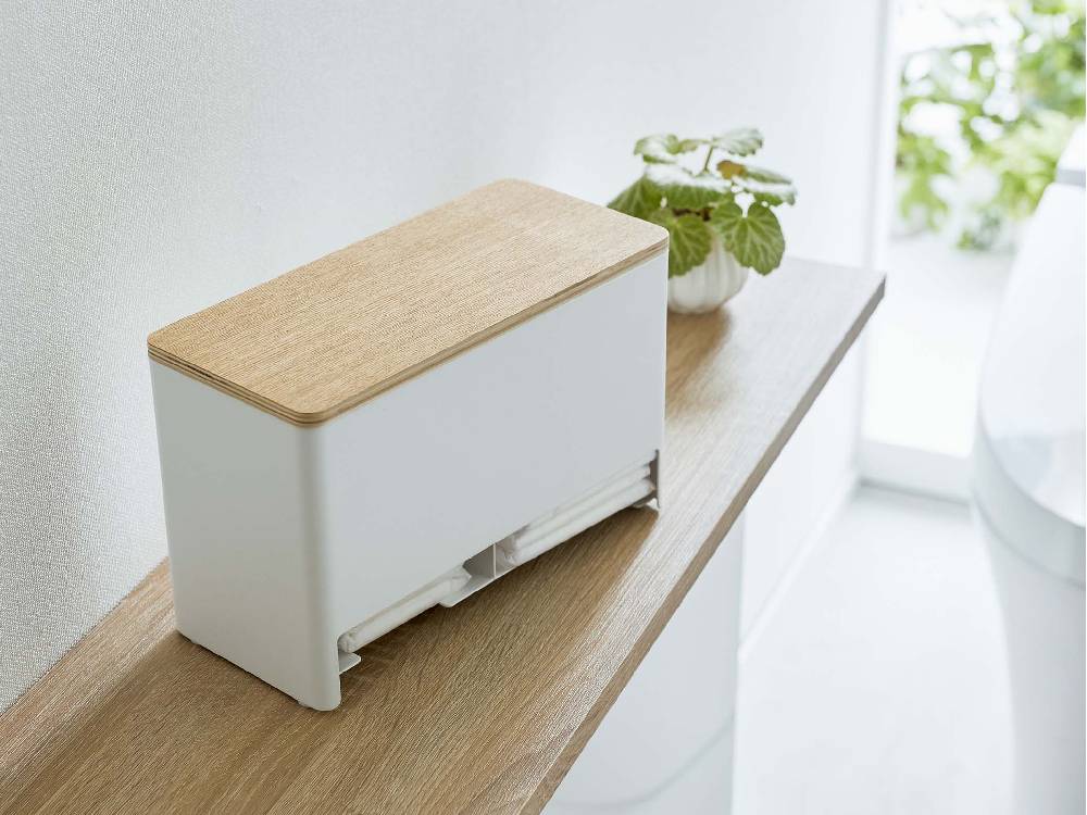 RIN/リン製分別サニタリー収納ホルダー、スチール本体と天然木蓋を使用したキッチン用整理ボックス