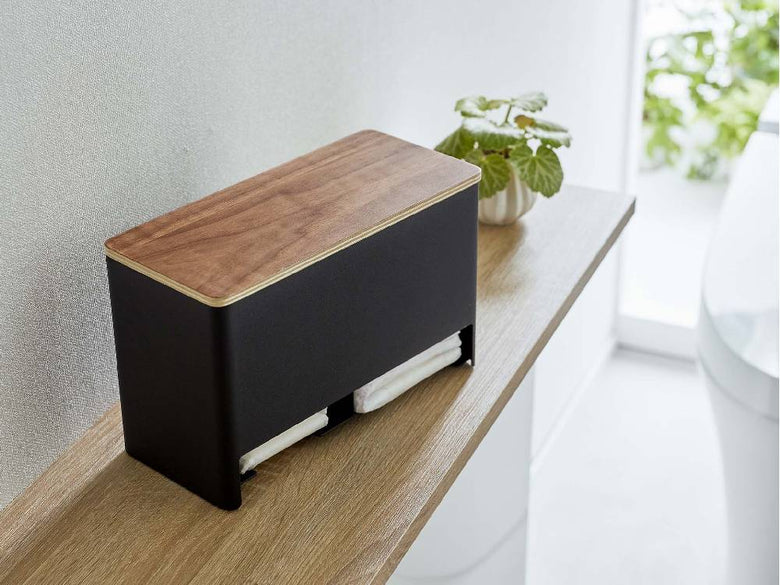 RIN/リンの分別サニタリー収納ホルダー、スチール製本体と天然木蓋を使用した収納ボックス
