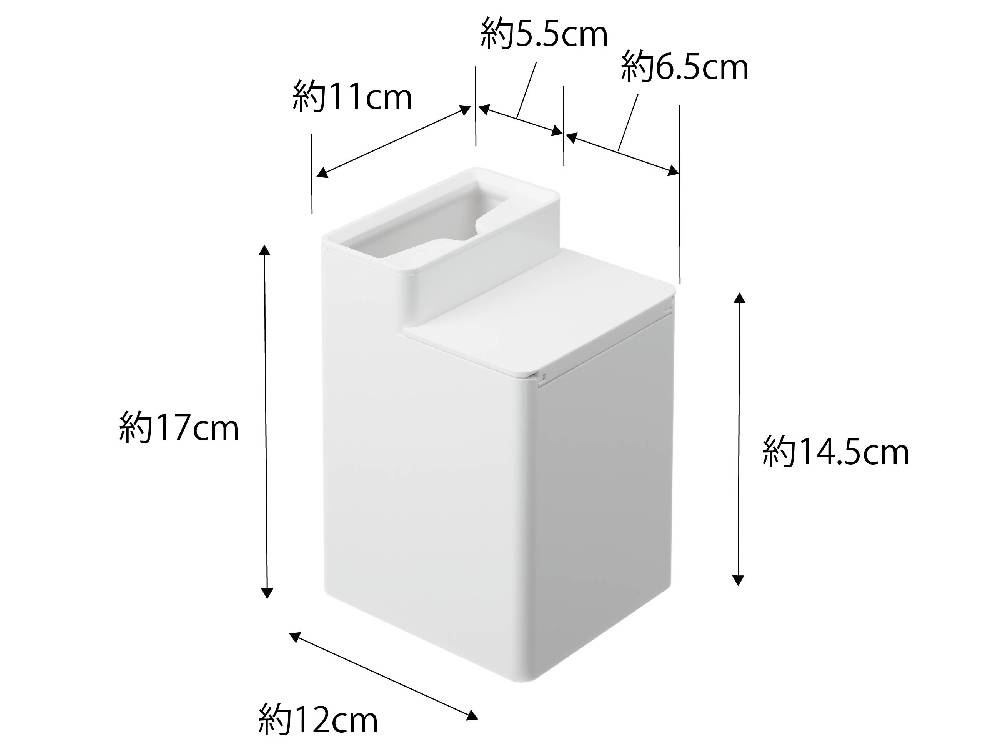 白いタワー製クリーナーシート収納付きトイレワイパースタンドがバスルームの洗面台に設置されている様子