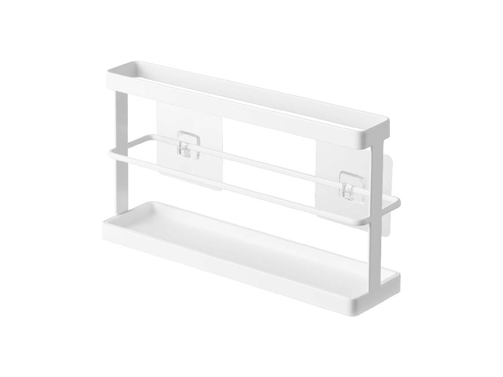 【tower/タワー】ツーウェイベランダスリッパラック トレー付きのスチール製棚。プラスチック製トレーとフィルムフックが併設されたディスプレイケース