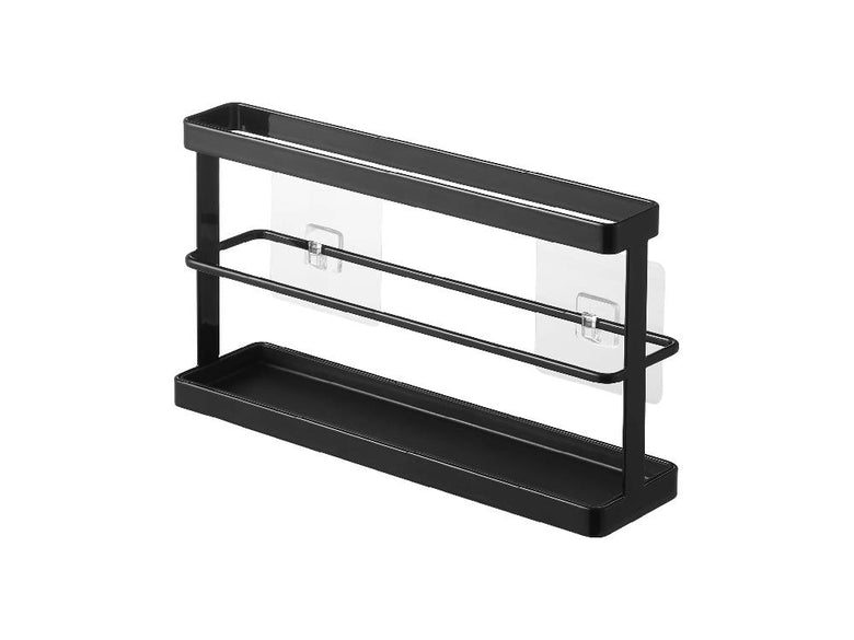 スチールとプラスチックで作られたタワー型ツーウェイベランダスリッパラック、トレー付きの棚