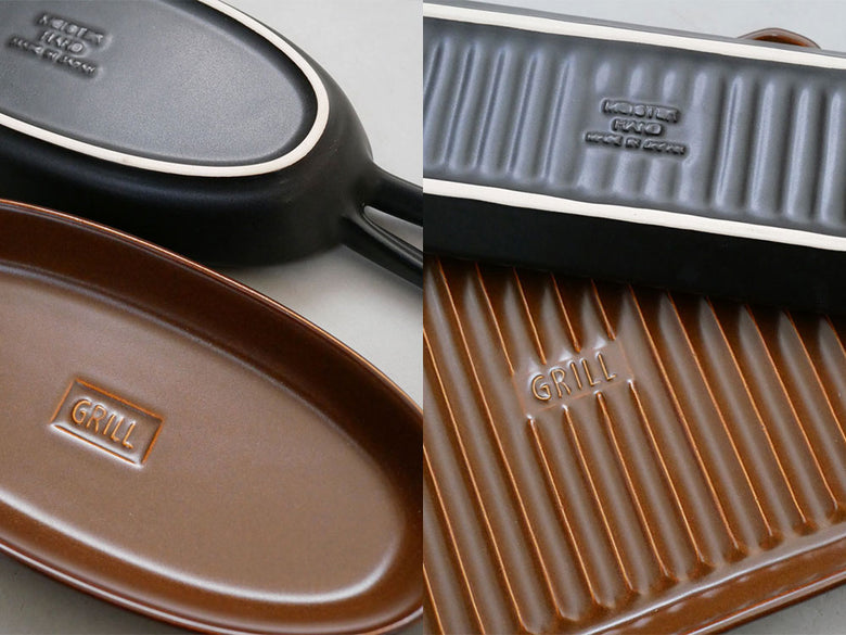 IBUKICRAFTの日本製耐熱魚焼きグリルプレートとウッドボードのセット。直火やオーブンで使用可能なキッチン用調理器具