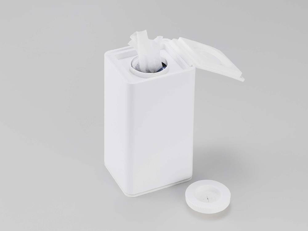 【tower/タワー】ロール型ウェットティッシュケース。ABS樹脂とシリコーン素材で約70枚のウェットティッシュを収納可能な家庭用プラスチック製容器。