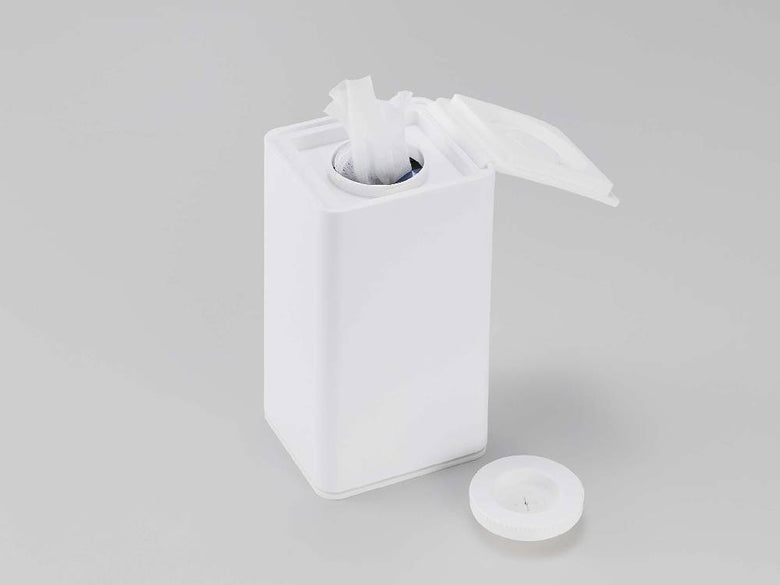 【tower/タワー】ロール型ウェットティッシュケース。ABS樹脂とシリコーン素材で約70枚のウェットティッシュを収納可能な家庭用プラスチック製容器。