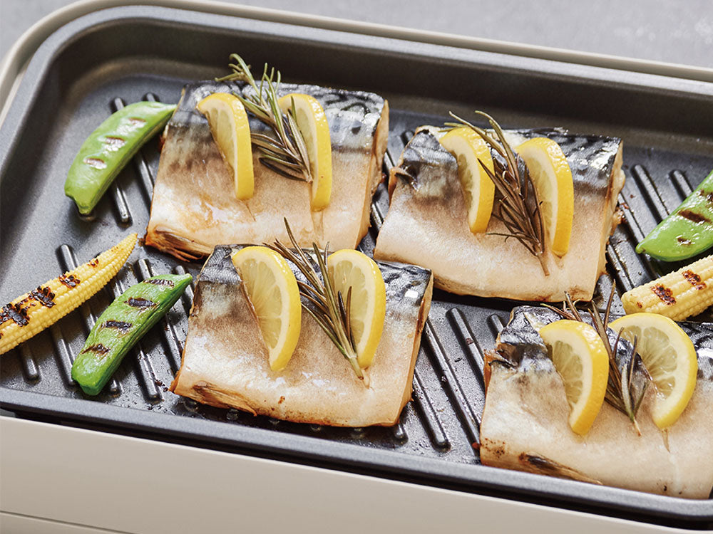 recolteブランドの丸洗い可能なコンパクトホットプレート用グリルプレートと油受け皿のセット