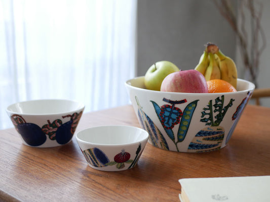 Iittalaイッタラのタイカ サト ボウルに果物が入った磁器製の食器の写真