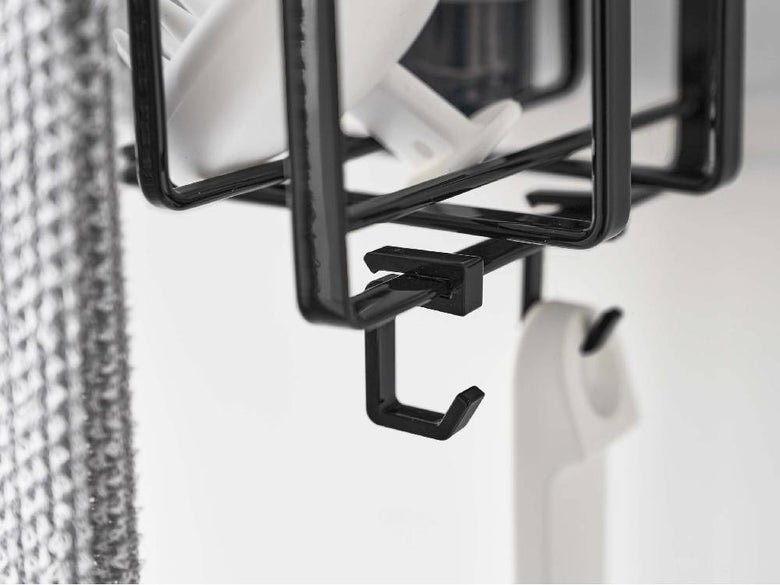 シルバーのメッシュスチール製引っ掛け式バスルームバスケット