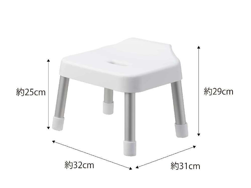 白色の【MIST/ミスト】引っ掛け風呂イス SH25が、アルミニウム合金のパイプに取り付けられている様子。ポリプロピレン製の座面とエラストマーの滑り止めが特徴で、耐荷重約100kgに対応。