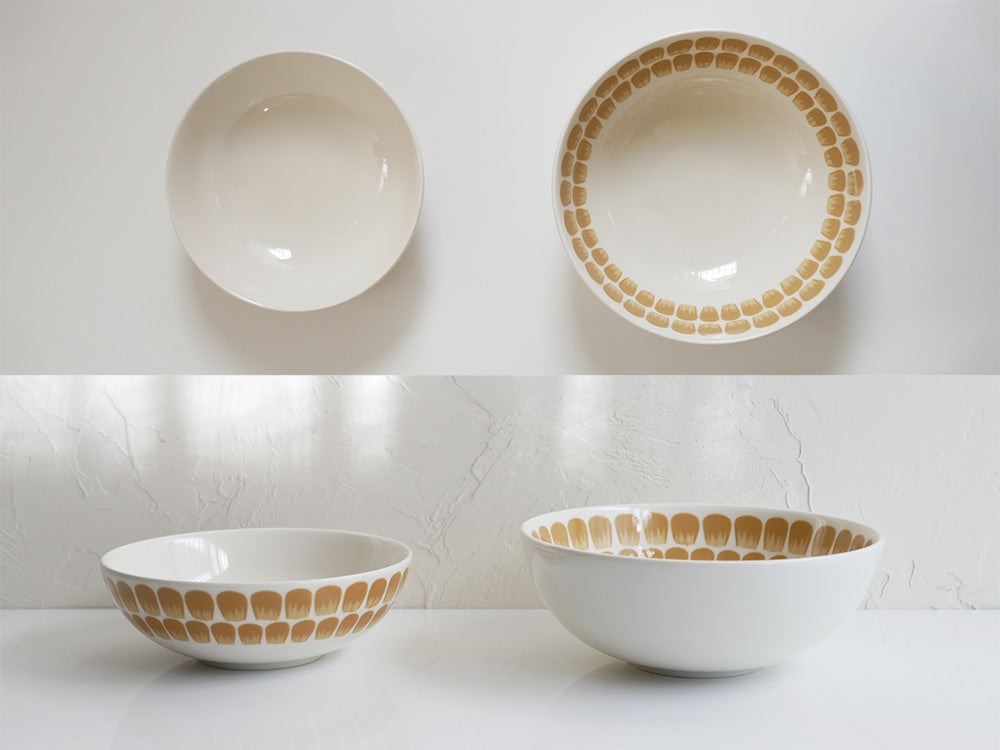 アラビア24hトゥオキオボウルの磁器製ミキシングボウル、16cmと18cmのサイズが並んでいる