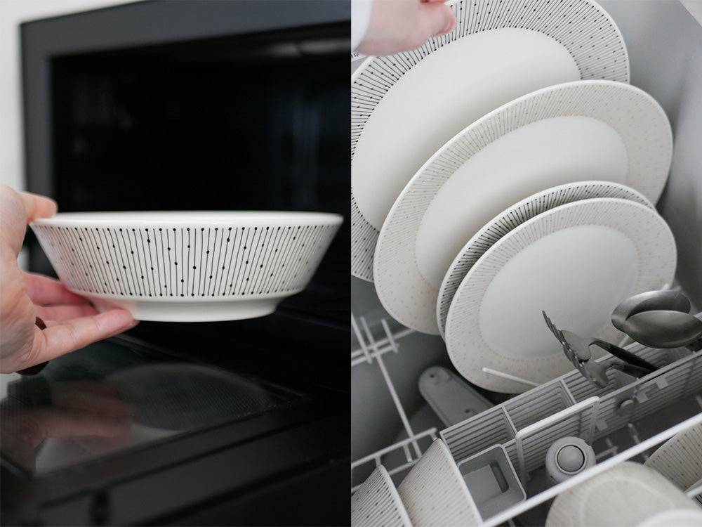 アラビア製マイニオプレートのセット。白色の磁器プレートが15cm、19cm、25cmのサイズで並んでいます。