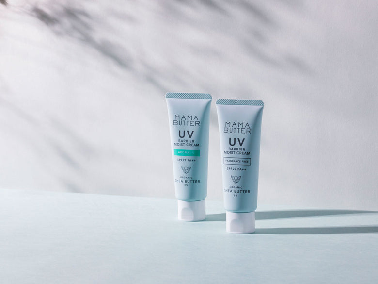 【MAMA BUTTER/ママバター】UVカットクリームとミルクが並んだ化粧箱の写真