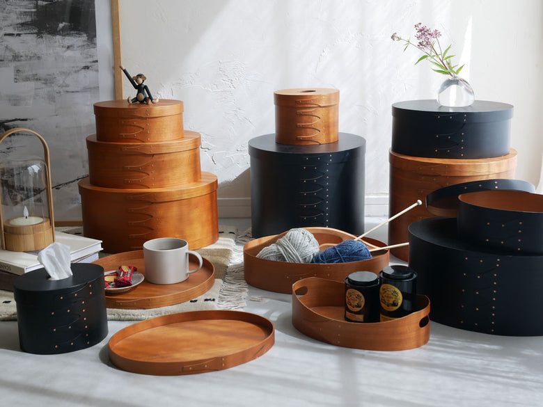 チェリー材製のアクシス シェーカーダストボックス、蓋付きの木製ボックス