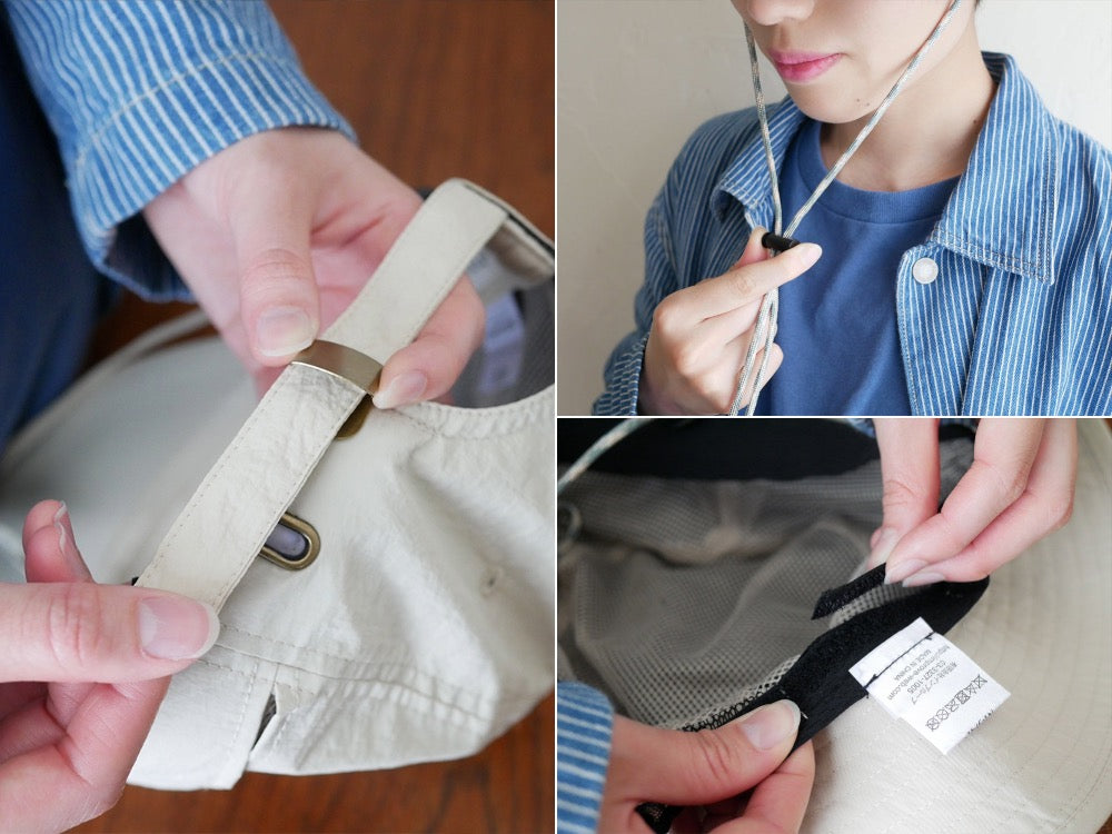 撥水加工のインプルーブ日傘ハット、調節可能なあご紐とバックル付き