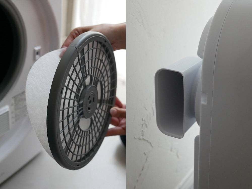 シルバーのESTILOコンパクト衣類乾燥機が設置されている外観