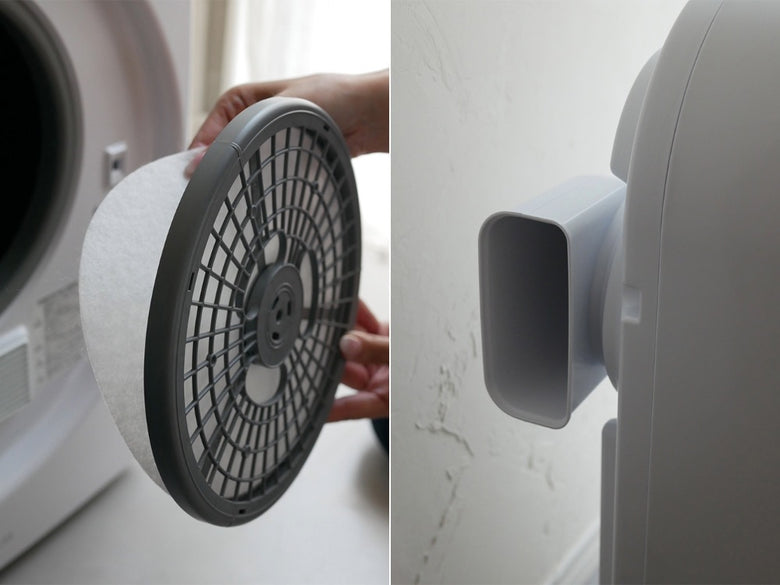 シルバーのESTILOコンパクト衣類乾燥機が設置されている外観