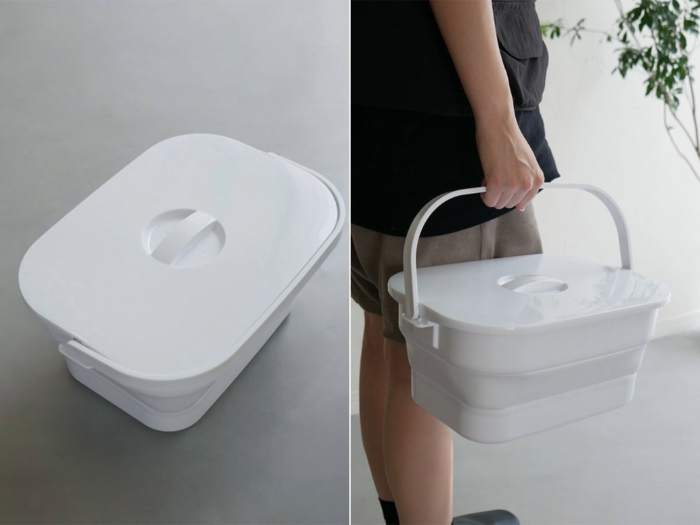 【ISETO/イセトー】折りたためるつけ置き洗いバケツ。ポリプロピレン製ハンドルとふた付き、7リットル容量の家庭用プラスチックバケツ