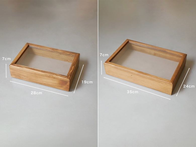 パイン材とガラスで作られた【Creer/クレエ】スタッキングジュエリーボックスの木製ボックスと蓋の詳細