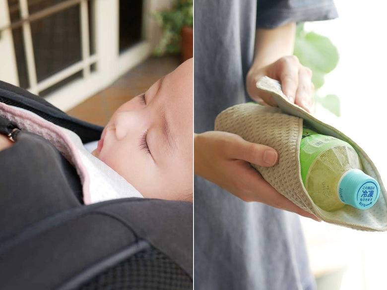 マイナスディグリーの今治産ひんやり冷感コットンタオルセット。子供向けハンカチとスポーツ用首掛けが含まれています