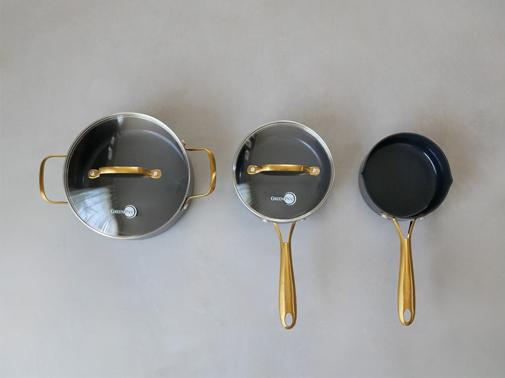 グリーンパン ストゥディオシリーズのセラミックコーティングキャセロール、ソースパン、ミルクパンのセット