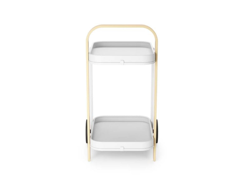 アンブラ製ベルウッド サービングカート。天然木とスチールを使用したホワイトとナチュラルカラーのモダンなデザイン。