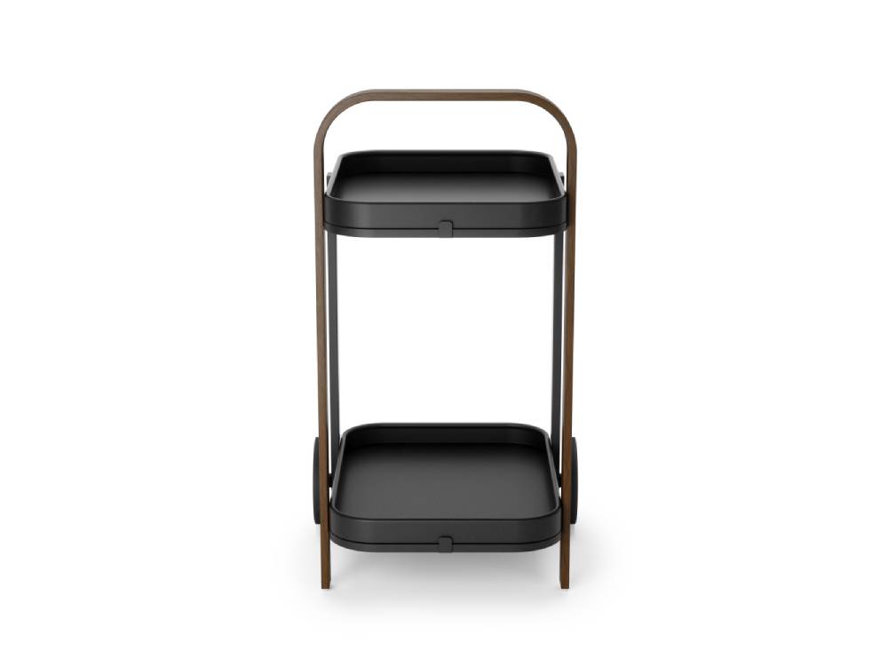 ベルウッド サービングカートの白色モデル。天然木とスチール素材を使用した四段棚付きの実用的なキッチン用カート。